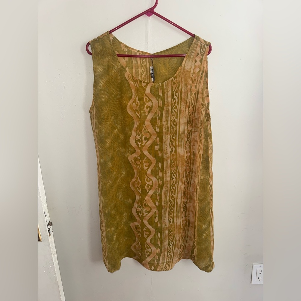Vintage F.A.D Women’s Boho Earth-Tone Sleeveless Mini Shift Dress One Size